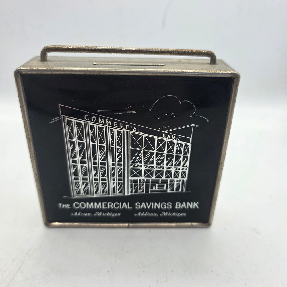 Commercial Savings Bank Adrian Addison Michigan Metal Advertising Coin Bank